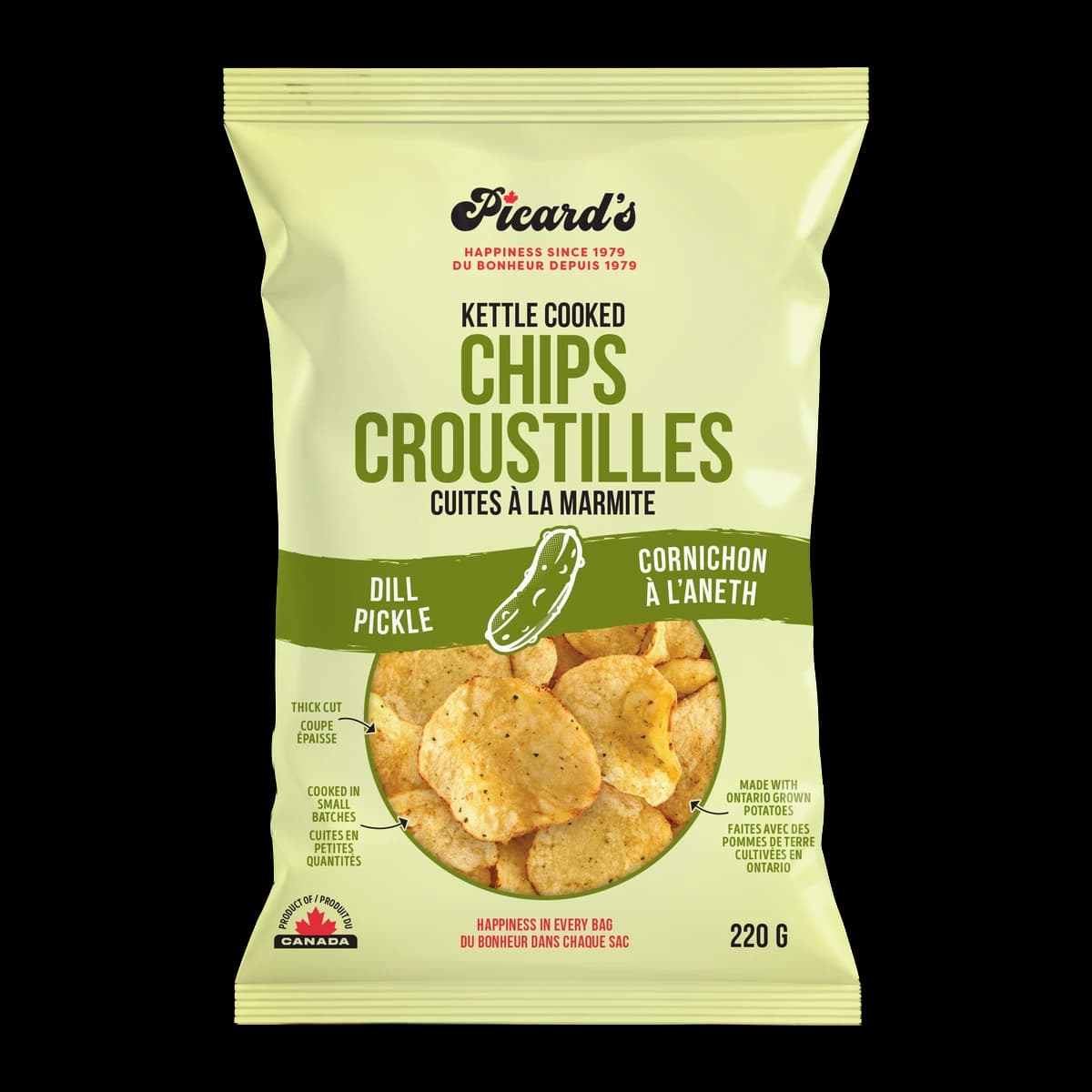 Picard's Dill Pickle Kettle Cooked Chips, 220 g bag